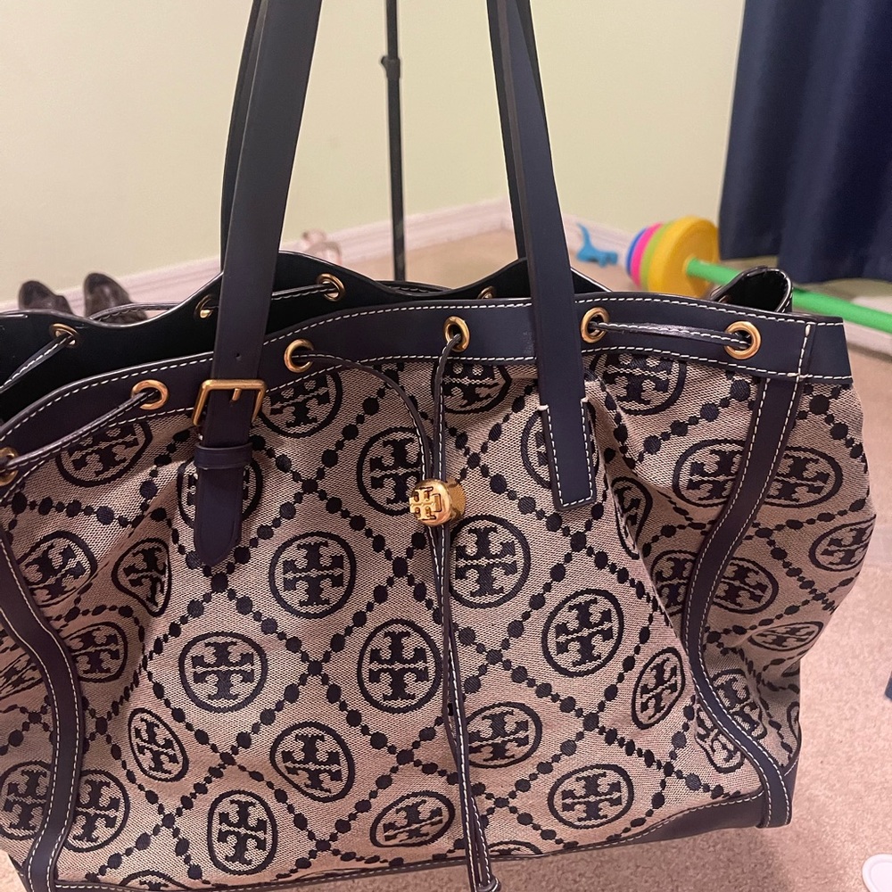 Tory Burch T Monogram Jacquard Drawstring Tote large.